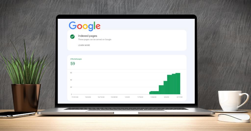 How much should a website cost? a mock up example of Google search console page showing indexing status
